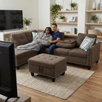 3-Piece L-Shaped Modular Sofa – Convertible Sectional Couch with Movable Chaise & Storage Ottoman, Multi-Scene Use for Living Room, Apartment & Office, Dark Brown