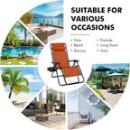 Giantex 2 PCS Zero Gravity Chair, Outdoor Chaise Lounge with Cup Holder, Patio Folding Chairs Recliner for Yard Pool Lawn Balcony, Orange