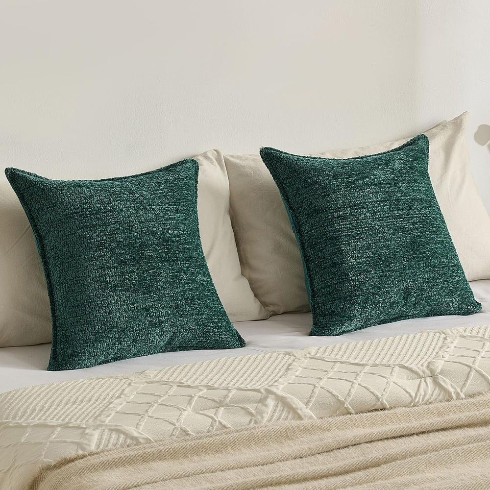 FUTEI Pack of 2 Solid Chenille Throw Pillow Covers 24x24 Inch, Teal