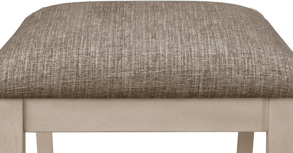 Dining Bench 48 Inch Upholstered Seat Cottage Style Chalk Gray Finish Cream F...