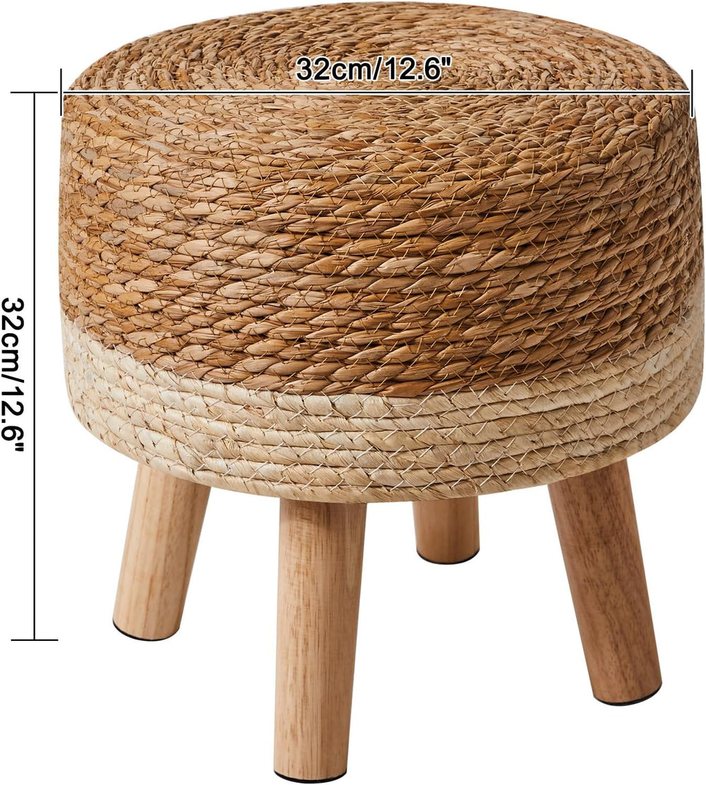 YMYNY Foot Stool,12.6"Round Small Ottoman, Natural Seagrass Hand Weave