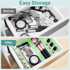 WOWBOX 25 PCS Plastic Drawer Organizer Set, 4 Sizes Desk Drawer Divider Organizers and Storage Bins for Makeup, Jewelry, Gadgets for Kitchen, Bedroom, Bathroom, Office, Clear Green