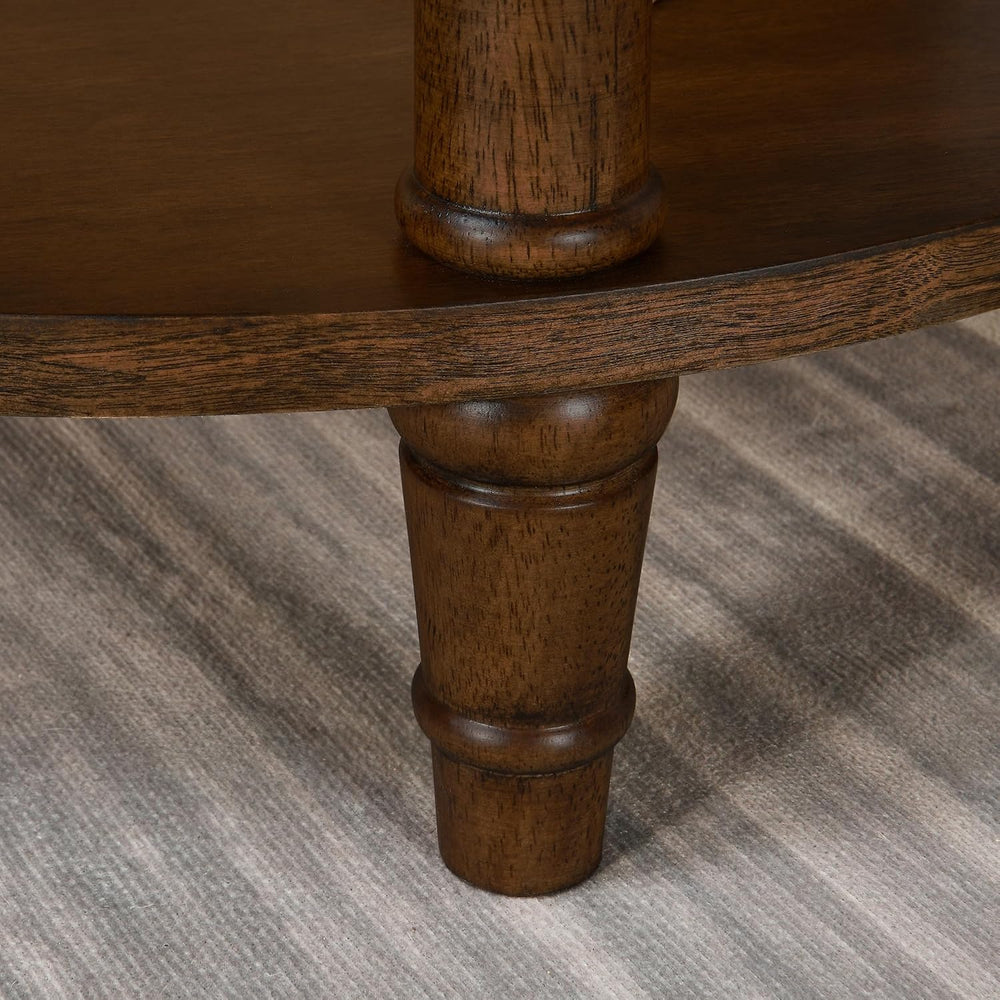 Round End Table with Storage Shelf, 19.7" High Sofa Side Table- with Bam...