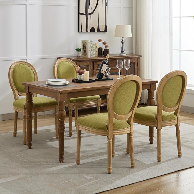 French Country Dining Chairs Set of 4, Olive Green Kitchen & Dining Room ...