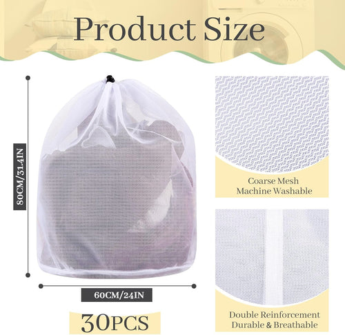 48 Pcs 24 * 32 Inches Fine Mesh Laundry Bag with Drawstring Large Heavy Duty Mesh Bag Machine Washable Sheet Drawstring Net for Delicates College Dorm