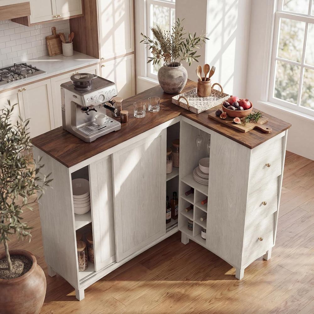 Corner Cabinet with Charging Station,L-Shaped Kitchen Pantry Storage Cabinet ...
