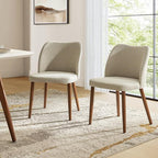Dining Chairs Set of 2, Upholstered Kitchen Dining Room Chair Set Morden Accent Side Dinner Chair with Curved Padded Back Wood Legs for Restaurant/Cafe, Beige