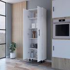 23.62" D*11.81" W*70.87H Freestanding Kitchen Pantry with 4 Shelves, Double Door, Rectangular Storage Cabinet, Modern Minimalis, for Living Room, Dining Room, White