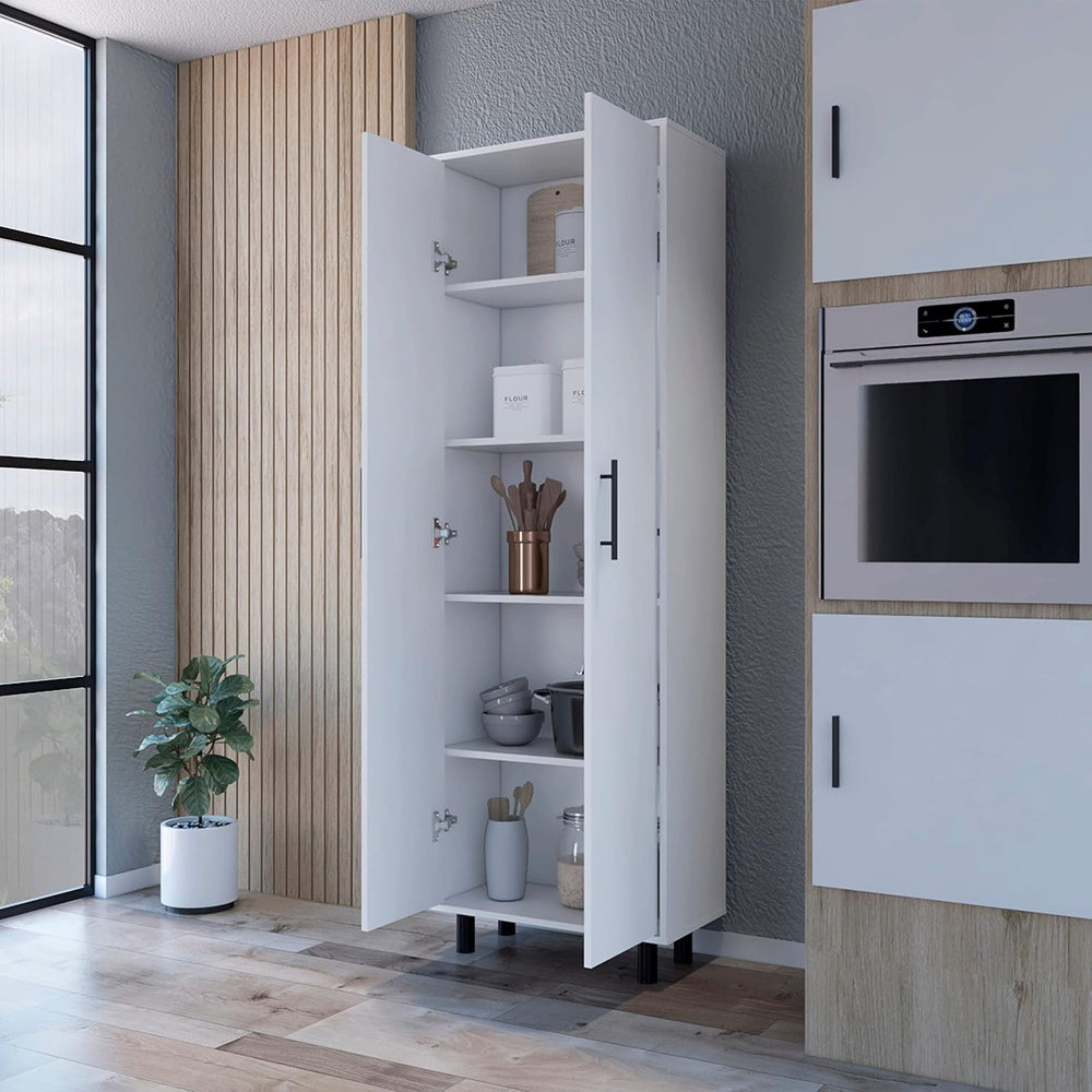 Spacious White Tall Pantry Cabinet with 5 Shelves - Kitchen Cupboard Organize...