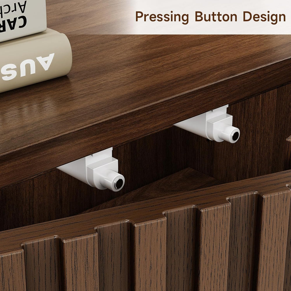 ONBRILL 63" Fluted Sideboard Cabinet with Storage Adjustable Shelves Walnut