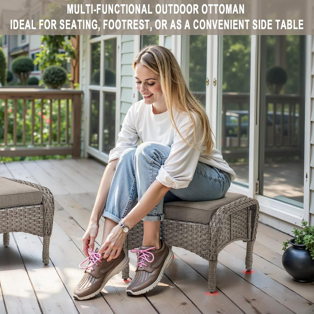 Outdoor Ottomans for Patio Foot Rest - 25 Inch PE Wicker Foot Stool Set of 2 ...