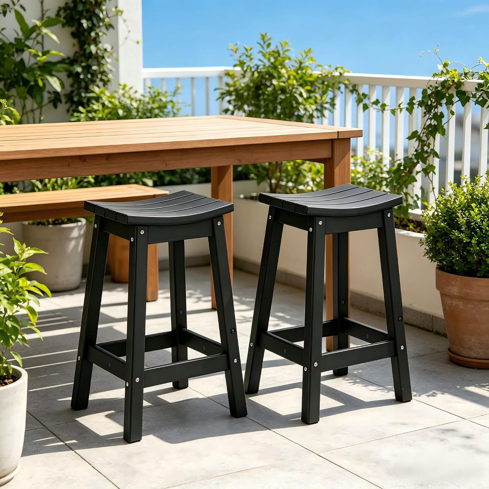 AMILY 24'' HDPE Bar Stool Set of 2, Weather Resistant Outdoor Bar Sto...