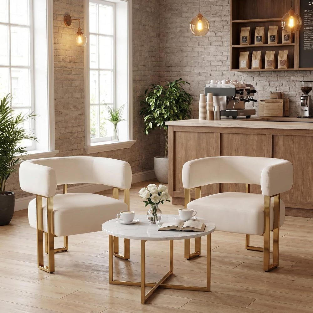 Modern Barrel Accent Chairs Set of 2, Living Room Side Chairs with Golden Met...