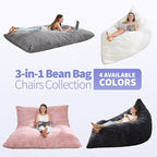 Hobestluk 3 in 1 Bean Bag Chair Giant Bean Bag Chairs Convertible Bean Bag Floor Cushion with Machine Washable Cover, Beanbag Chairs for Adult (Pink)