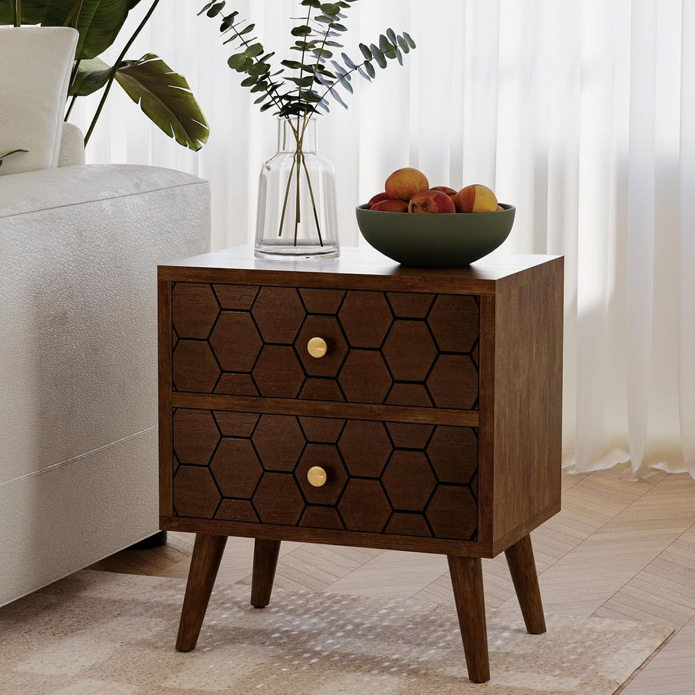 HOMPUS Wood Nightstand Set of 2, Modern Nightstand with Drawers Set 2 w Honey...