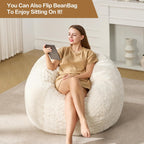Hobestluk 3ft Bean Bag Chairs for Adults Large Beanbag Chair with Chevron Plush Fur Cover Big Bean Bag Chair for Living Room Bedroom Dorm Office - White (36” x 36” x 22”)