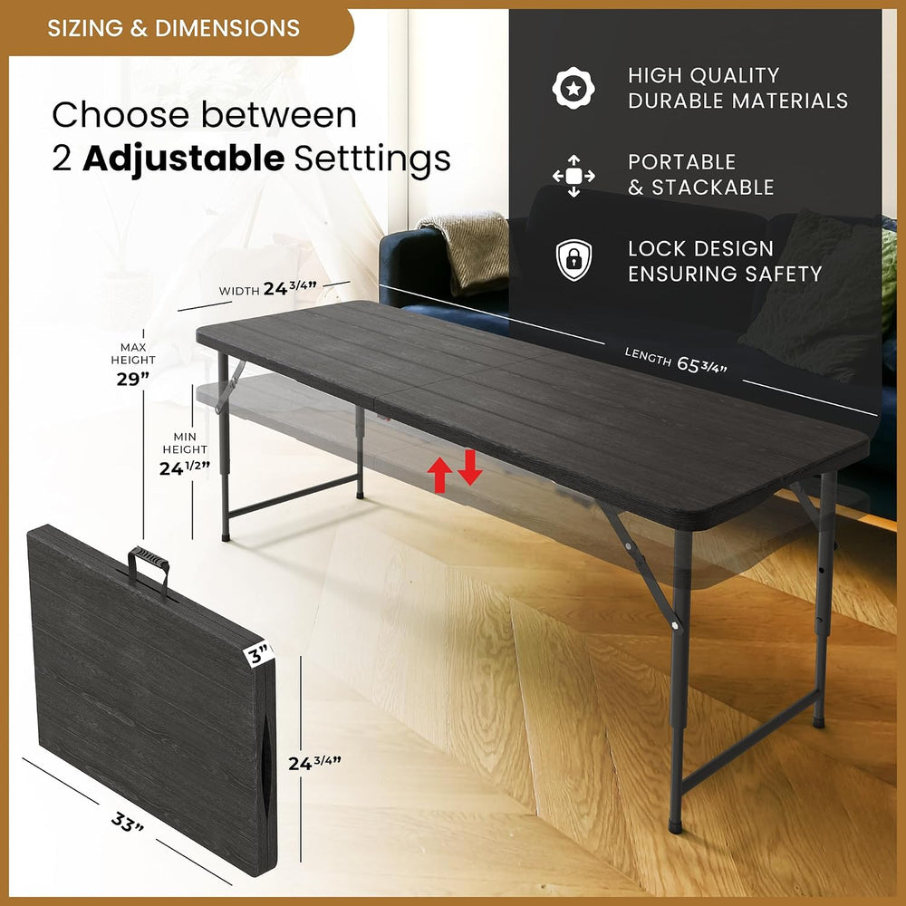 5.5 Feet ADJUSTABLE Foldable Table with Built in Handle & Steel Legs | 5....