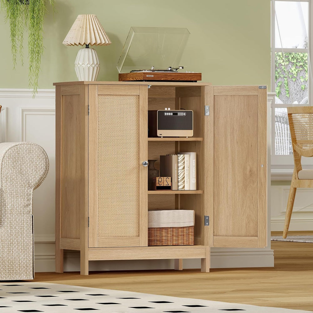 Iwell Storage Cabinet, Rattan Cabinet with Adjustable Shelf, for Living Room,...