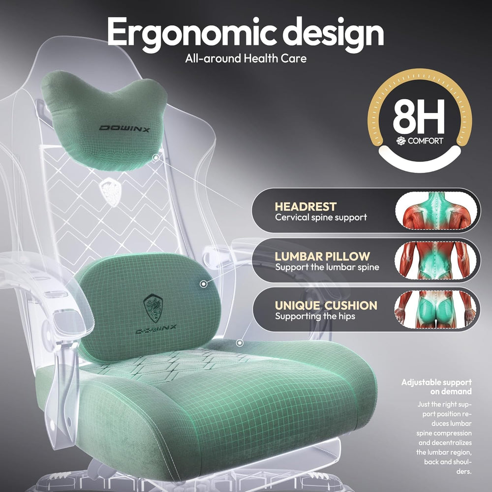 Dowinx Gaming Chair with Heated Massage Lumbar Support,Big and Tall Fabric Ga...