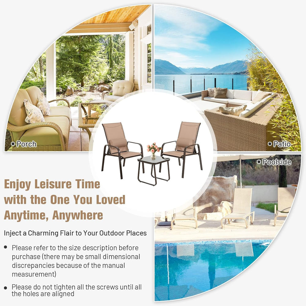 Tangkula Outdoor Bistro Set, 3 Pieces Patio Recliner Stackable Chairs with Ad...