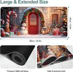 Christmas Scene Gaming Mouse Pad 35.4"x15.7"Desk Mat Anti-Slip Rubber Base & Durable Stitched Edges for Gamers Smooth Mouse Writing Surface for Desk Office/Home