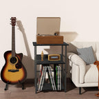 DALEMHOME Record Player Stand with Charging Station, 3-Tier Side Table for 100 Vinyl Storage, End Table for Living Room, Bedroom, Black HKET1002BK