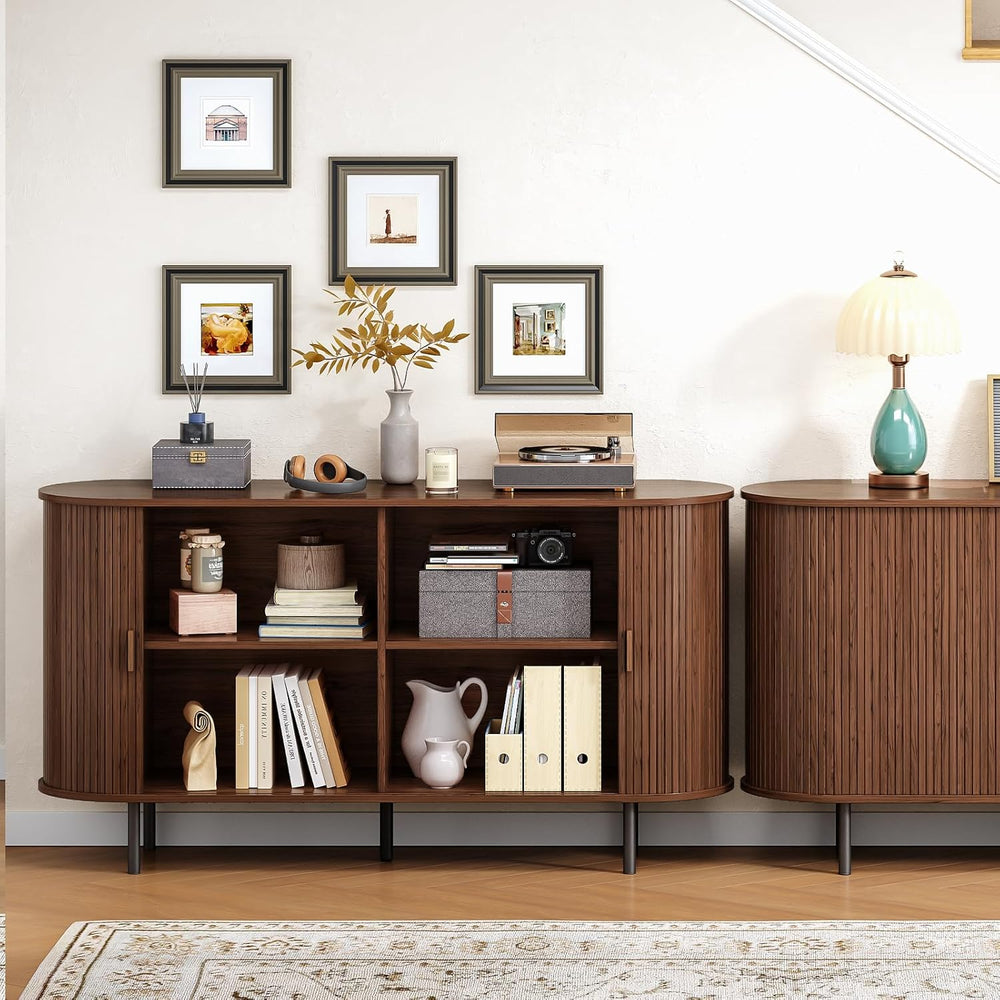 Buffet Cabinet with Storage, 55" Fluted Sideboard Buffet with Sliding Do...