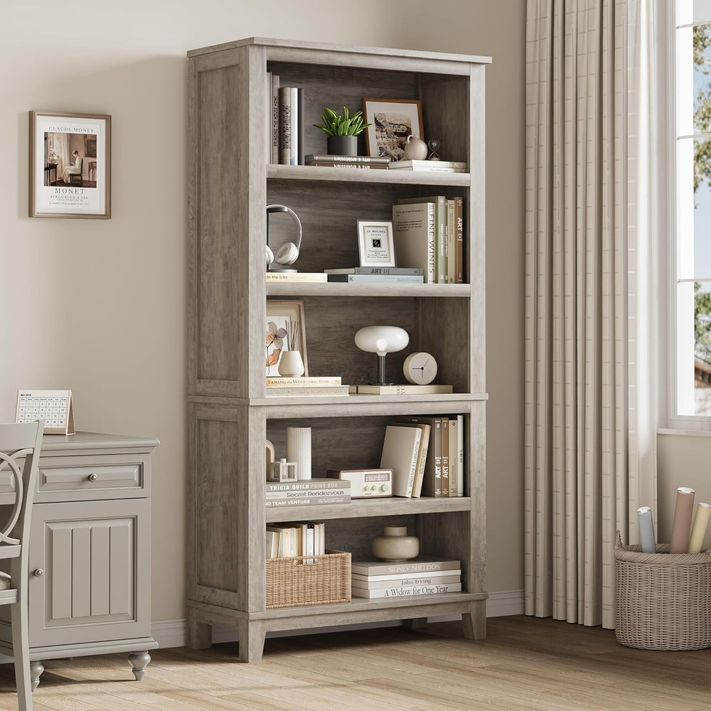 71" Farmhouse Bookcase, 5-Tier Tall Bookshelf with Adjustable Shelves