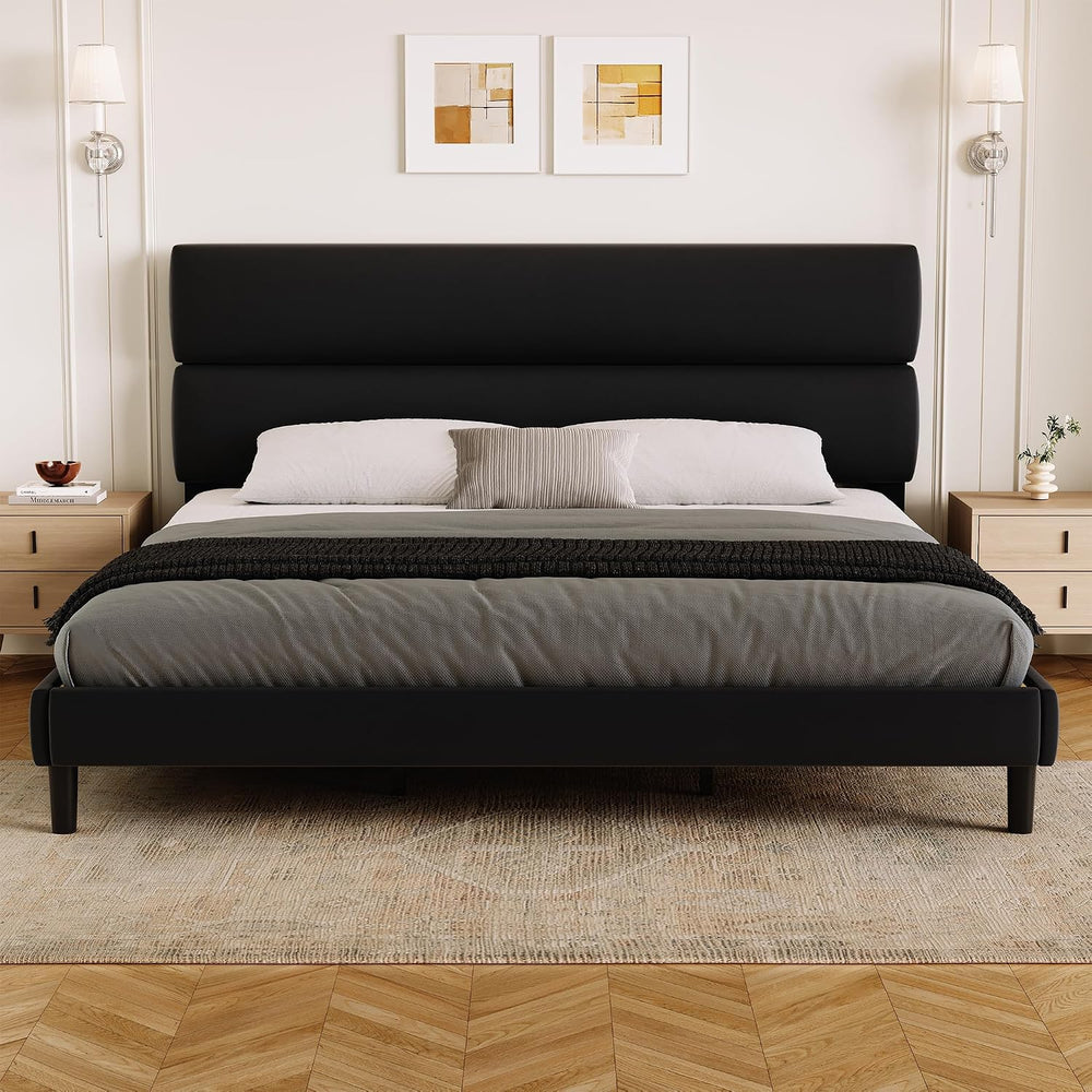 GRUSIGN King Size Platform Bed Frame with Velvet Headboard, Adjustable Height...