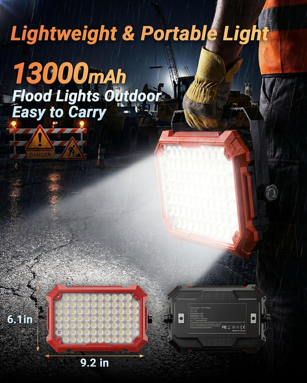 LED Portable Work Light，13000mAh Rechargeable Magnetic 10000LM Flood Light