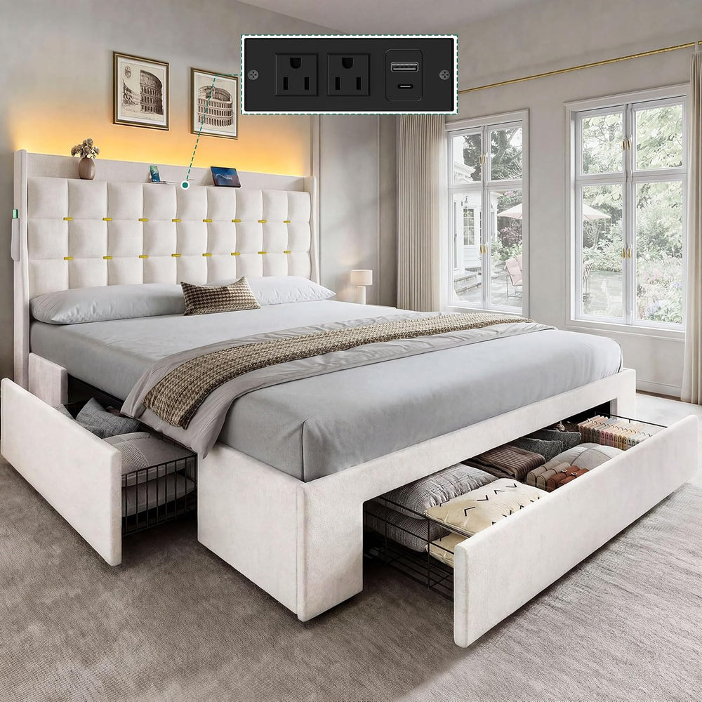 YITAHOME Queen Size Bed Frame with 3 Storage Drawers and RGB LED Lights