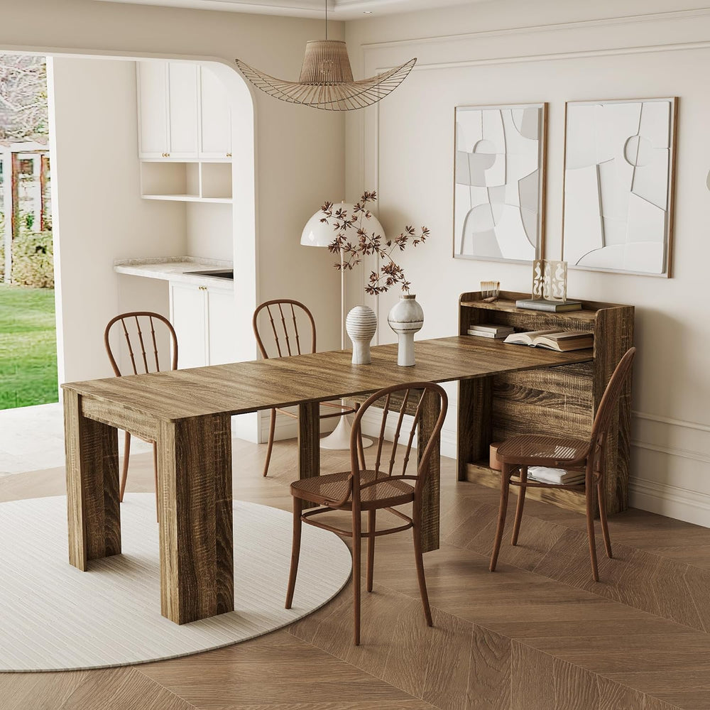 Rustic Wooden Extendable Dining Table with Storage, 20"-99" Modern ...