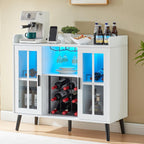 Alaxgumrol Wine Bar Cabinet with LED Light, Coffee Bar Cabinet with Storage and Outlet, Kitchen Buffet Sideboard with Wine Rack and Glass Holder, Modern Liquor Cabinets for Home Dining Room, White