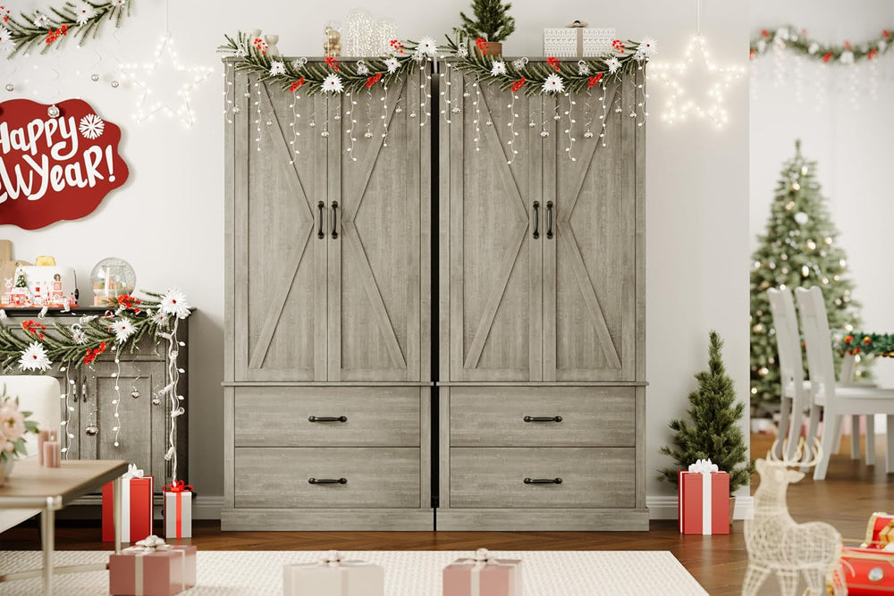 Takywep Freestanding Farmhouse Pantry Cabinet with Barn Doors, Adjustable She...