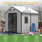 8x8 Shed with Floor, Heavy-Duty Plastic Resin Sheds & Outdoor Storage, Garden Tool Shed for Backyard, Patio, Bike Storage with Lockable Awning Windows & Reinforced Steel Frame（23-Gauage