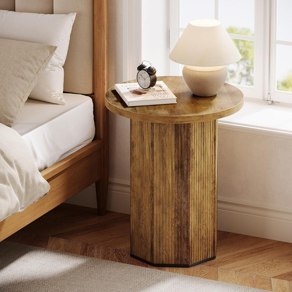 Tribesigns Round End Table, Farmhouse Fluted Side Table with Pedestal Base, W...