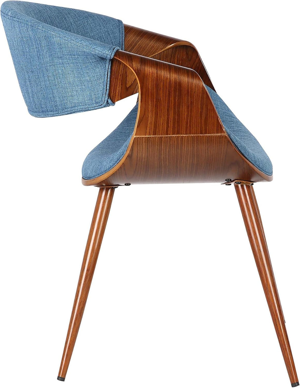 Armen Living Butterfly Mid-Century Dining Chair in Walnut Finish and Blue Fab...