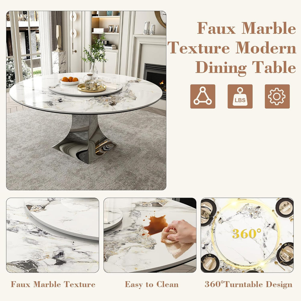 Montary 59” Modern Round Dining Table for 6-8, Artificial Marble Dining Room ...