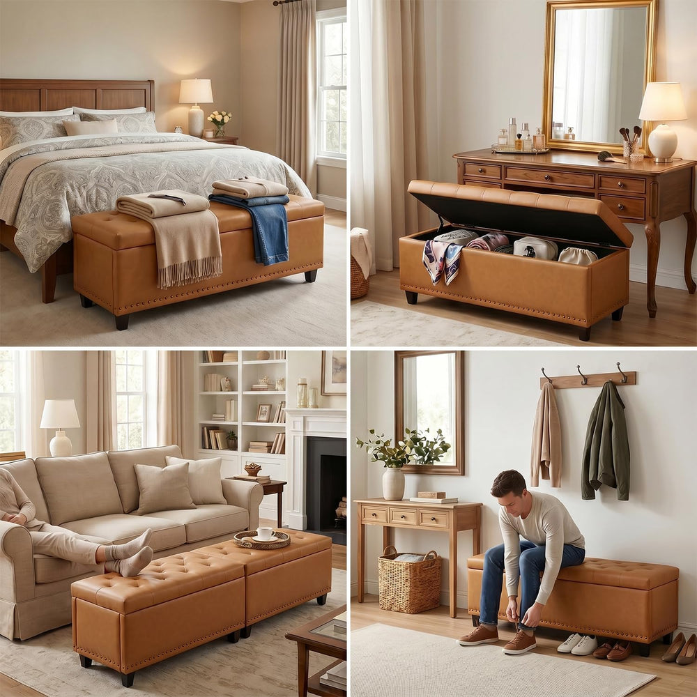 Tbfit 50.8" Ottoman with Storage, Button‑Tufted Bench with Safety Hinge ...
