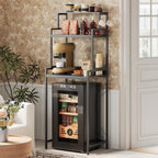 3-Tier Mini Fridge Stand Kitchen Bakers Rack with Adjustable Shelves, Freestanding Microwave Stand with Storage, Split Design Coffee Bar Shelf for Home Office Dorm (Black, 25.6")