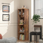 VECELO Small Bookshelf, 5 Cube Slim Bookcase, Fits Tallest Hardcovers, Horizontal Available, Modern Floor Standing Unit, Each Shelf Hold Up to 66 LBS, Vintage Brown