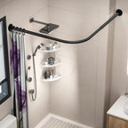 Corner Shower Curtain Rod Adjustable Stainless Steel L Shaped Rack Drill Free Install for Bathroom, Bathtub, Clothing Store (Black, 27"-39"x27"-39")