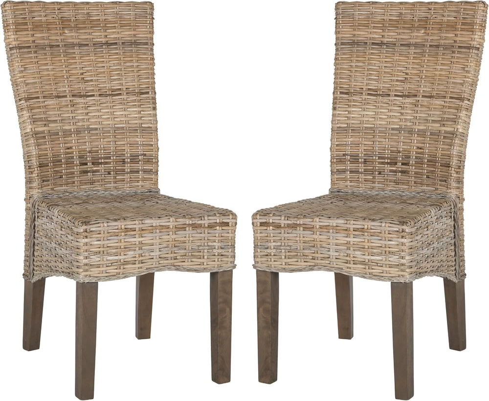 SAFAVIEH Ozias Wood Dining Chair Set of 2, 18.8" Seat Coastal Grey SEA8014A