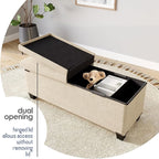 STORAGEBUD Storage Ottoman Bench with Bins, 43-in Storage Bench for Bedroom End of Bed, Folding Foot Rest Ottoman for Living Room Max 660lbs, Fabric Ottomans, Beige
