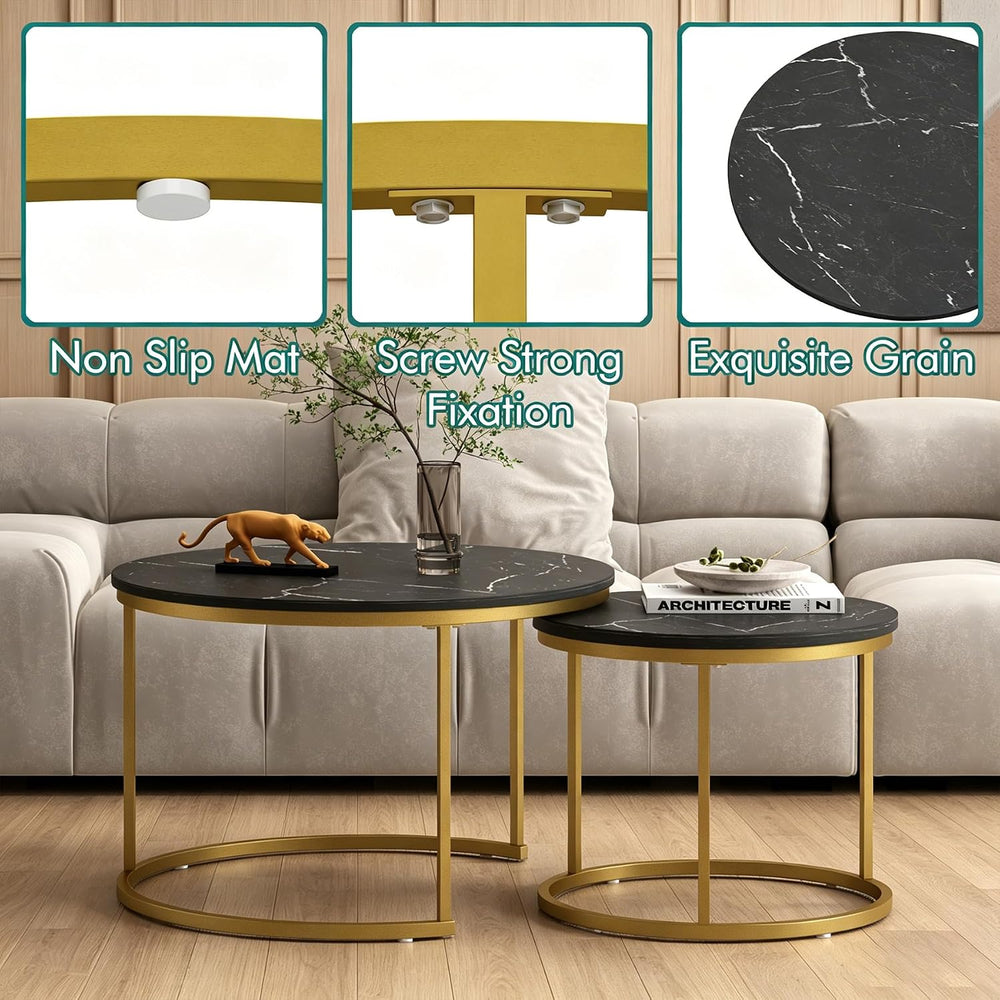 Nesting Coffee Table Set of 2, 27.6 inch Round Side Tables Coffee Table with ...