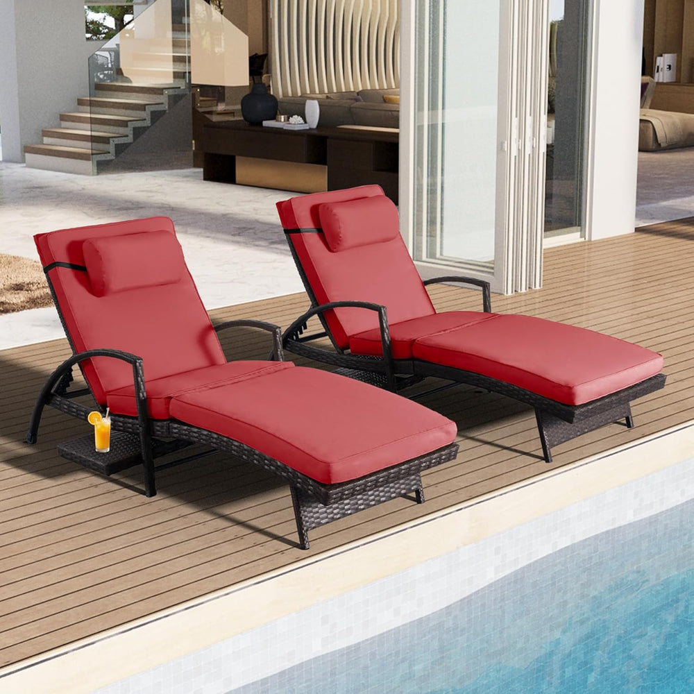 Outdoor Patio Chaise Chair Wicker Lounge Chairs for Outside Pool Chaise Loung...