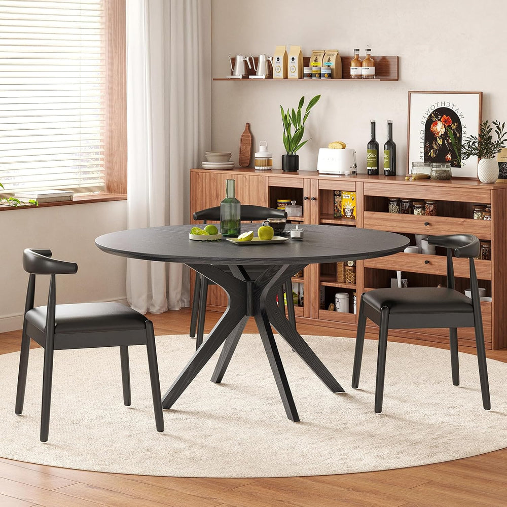 Round Dining Table 47 in for 4 to 6 People, Solid Wood Kitchen Table with Int...