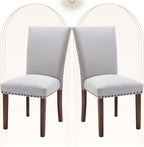 COLAMY Upholstered Parsons Dining Chairs Set of 2, Fabric Dining Room Kitchen Side Chair with Nailhead Trim and Wood Legs - Light Grey