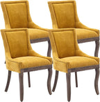 Modern Dining Chairs Set of 4, High Back Dining Chairs Side Chairs with Solid Wood Legs, Upholstered Fabric Dining Room Chairs for Dining Room Kitchen, Yellow