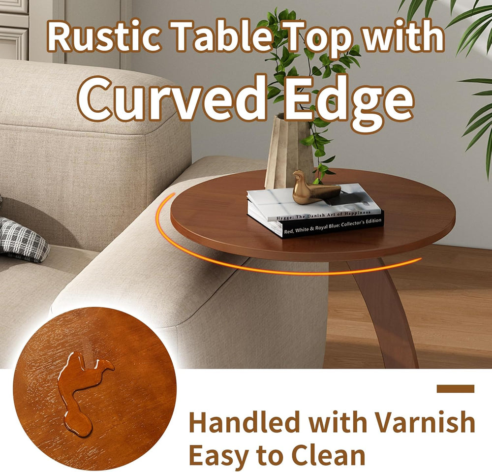 C Shaped End Table, Small Round Side Table for Couch, Slide Under Sofa Tray D...